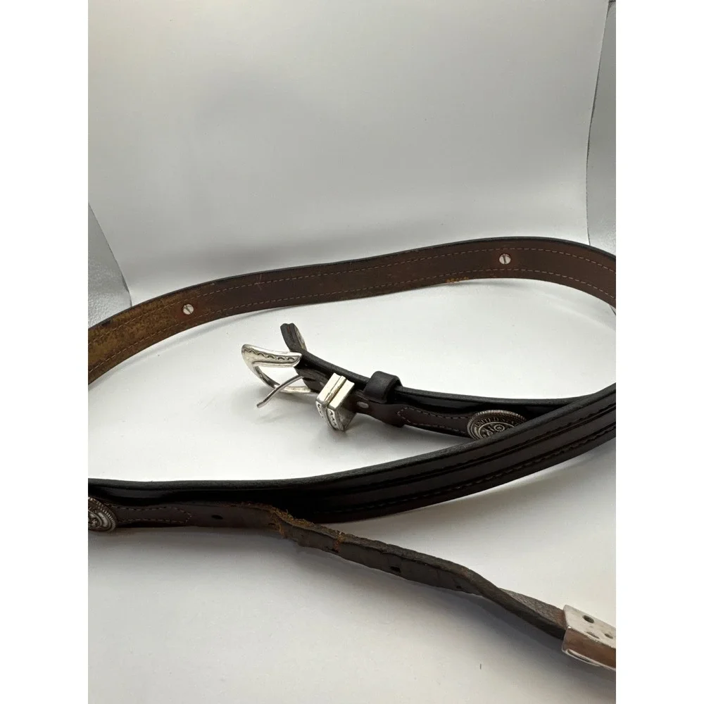 Vintage 1995 US Army Concho Leather Ranger Belt Brown 48 inches in length